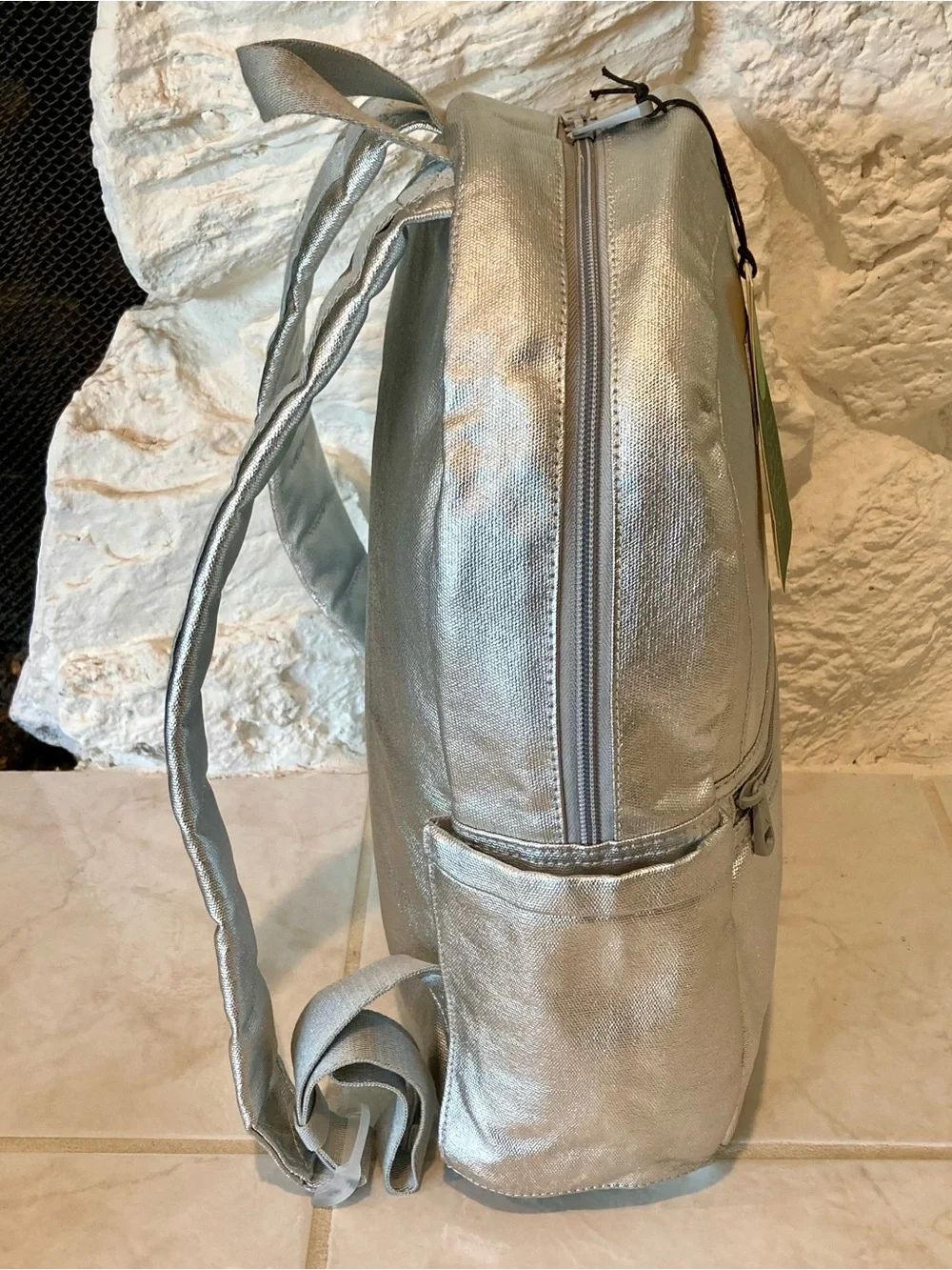 NWT STATE Bags Kane Kids Backpack in a shimmering silver metallic color